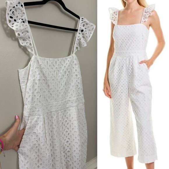 J. Crew Feminine Ruffle Minimalist Coastal Embroidered Eyelet Jumpsuit M‎ 6 NWT - Picture 1 of 14